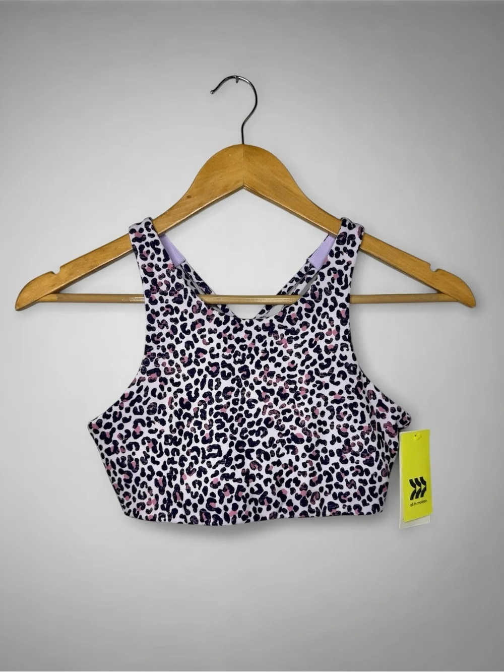 New all in motion Purple Leopard Print Strappy Sports Bra L (10/12) Kid Girls